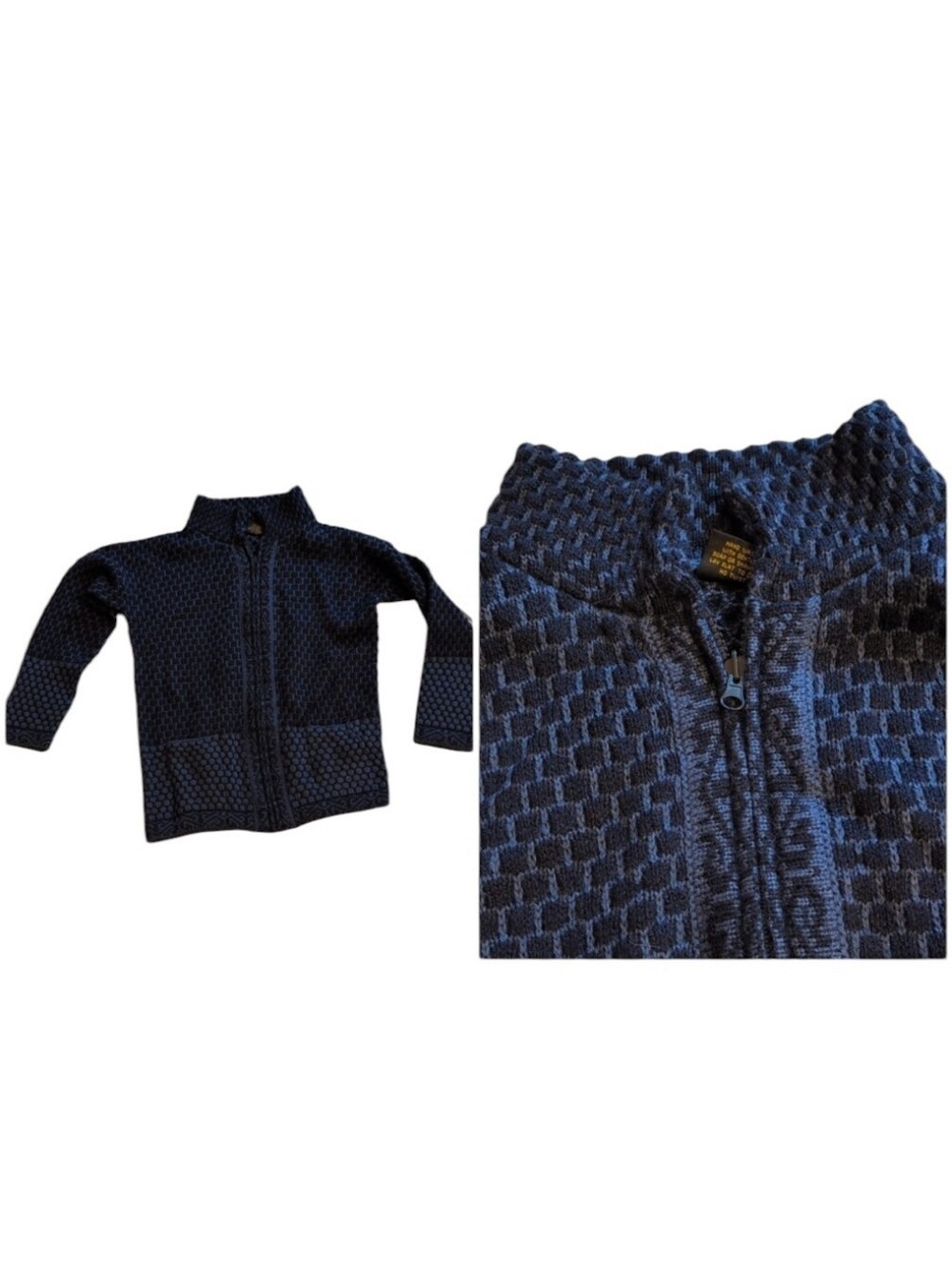 Alpaca Made In Peru Sweater Full Zip Cardigan Blue Patterned Size XS